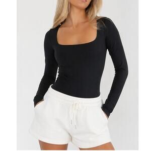 NWOT HYZ Square Neck Long Sleeve Bodysuit Black Size L